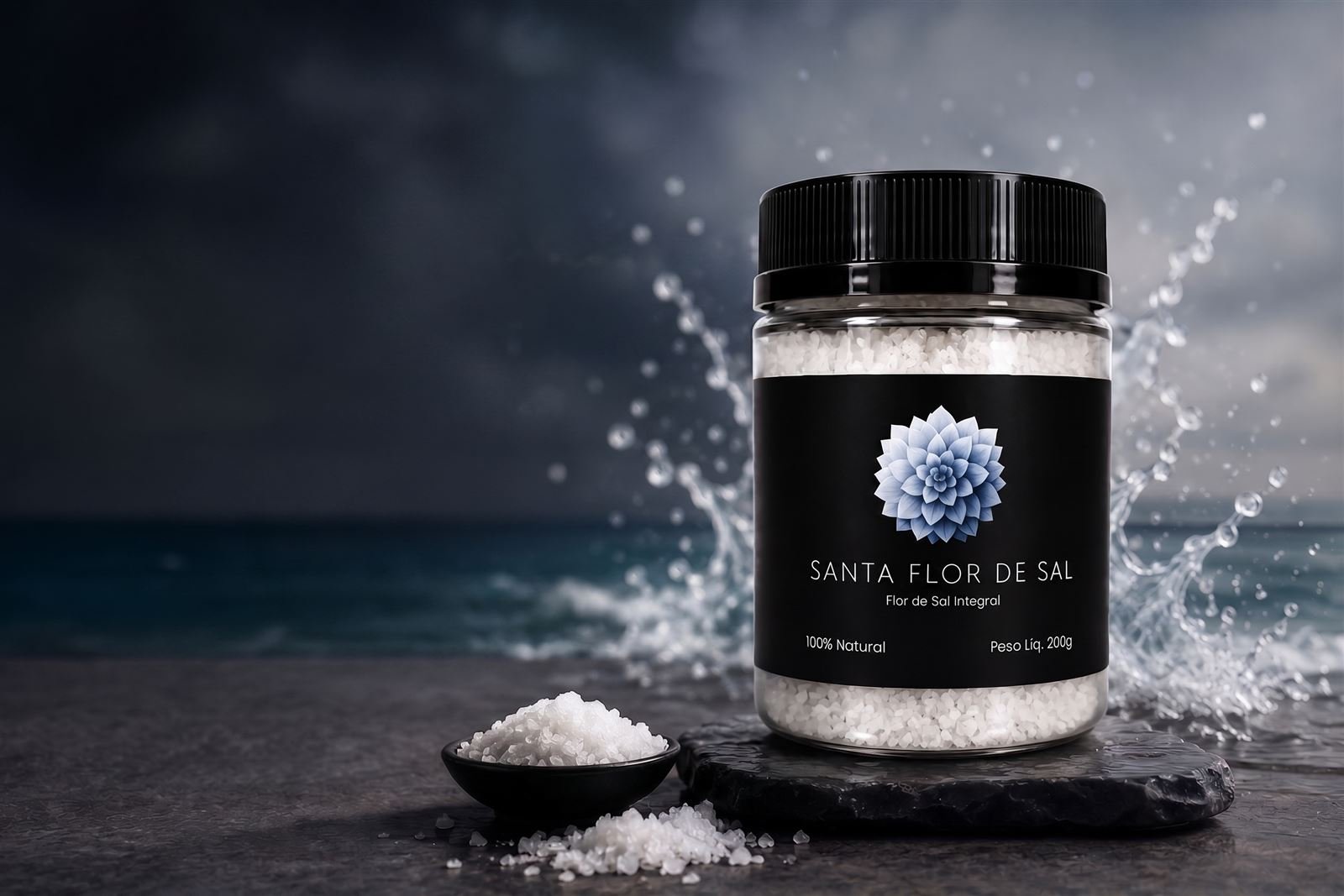 pote de flor de sal artesanal santa flor de sal 200g à beira-mar